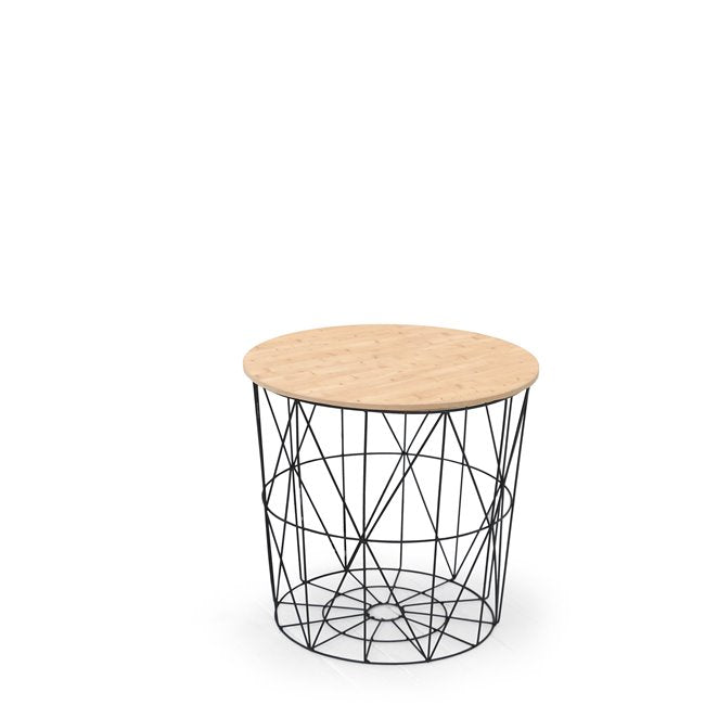 Hariffa Coffee Table – Natural Wood Look & Steel Base, Ø42×41 cm