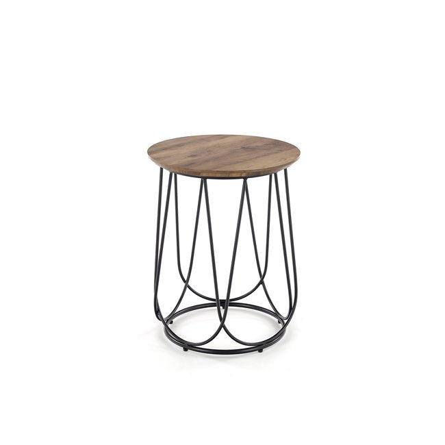 Hubira-S Coffee Table – Black & Walnut MDF Top with Steel Frame, Ø40×51 cm