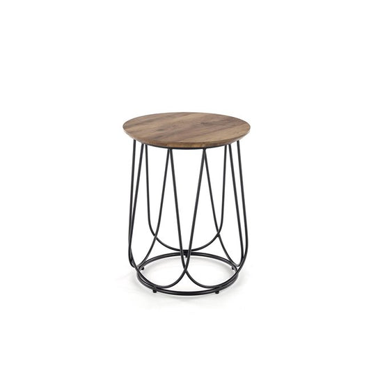 Hubira-S Coffee Table – Black & Walnut MDF Top with Steel Frame, Ø40×51 cm