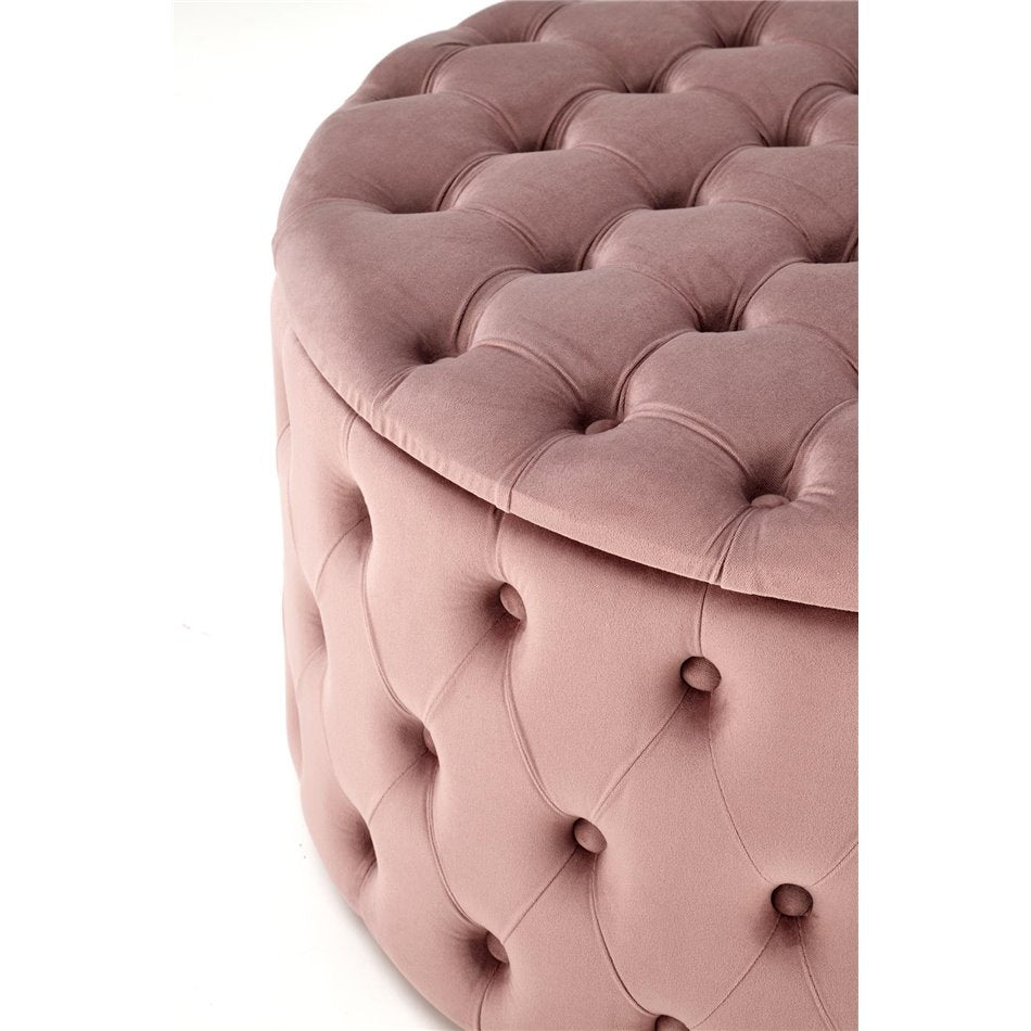 Pink Velvet Storage Ottoman – Round Accent Bench