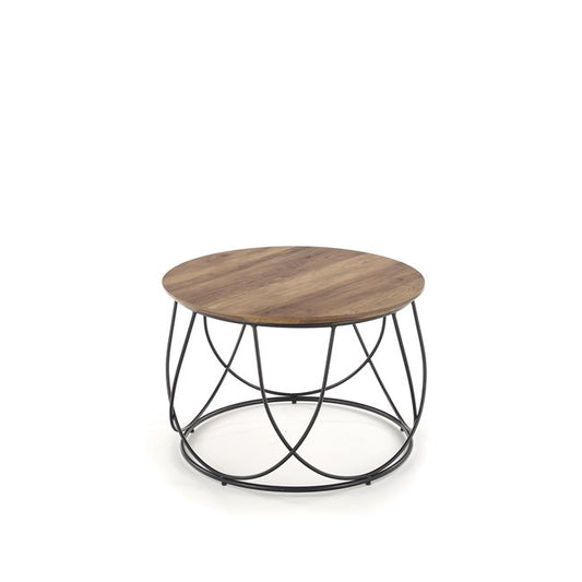 Hubira Coffee Table – Black & Walnut MDF Top with Steel Frame, Ø60×41 cm