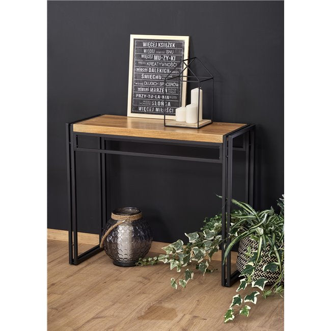 Holivar Console Table – Oak MDF with Black Steel Frame