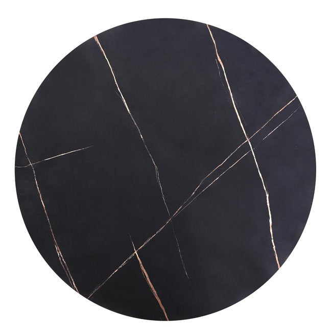 Hantica Black Marble Look Coffee Table – Round MDF Top with Steel Base