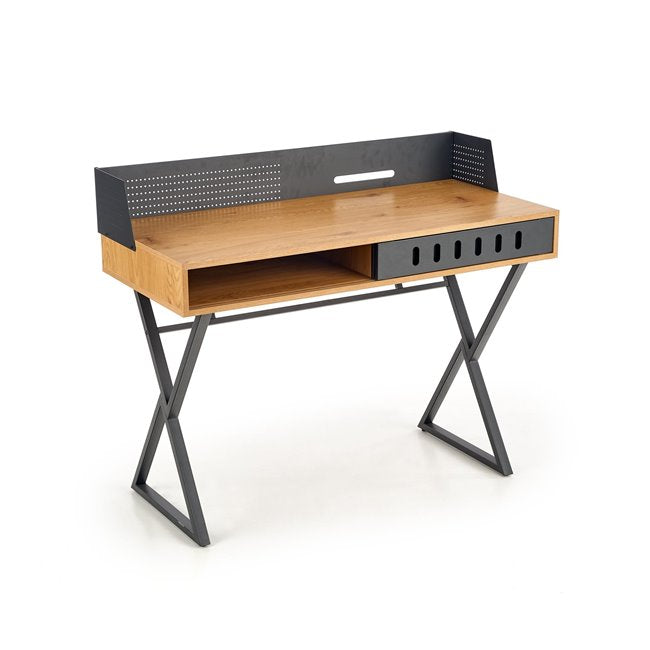 Hexdrin Desk – Golden Oak MDF with Black Steel Frame