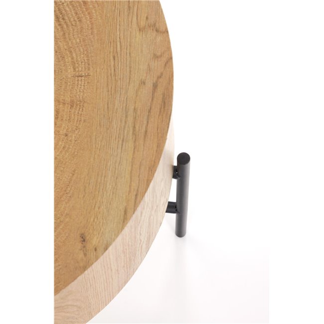 Haroklyn Side Table – Natural Oak MDF with Black Steel Frame