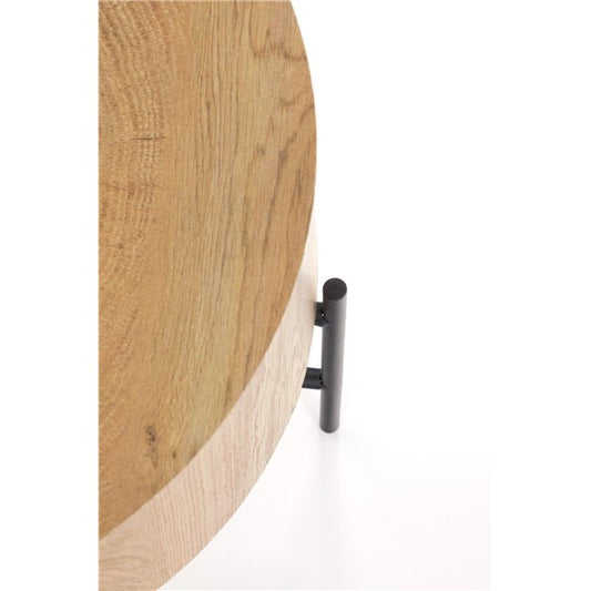 Haroklyn Side Table – Natural Oak MDF with Black Steel Frame