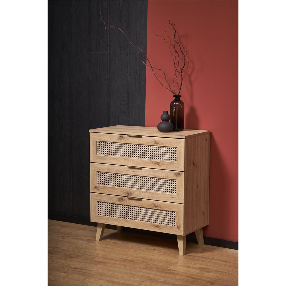 Chest of drawers Horeno, oak/black color, MDF, H85x80x40cm