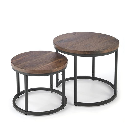 Horeo Coffee Table Set – 2 Walnut & Black MDF Tables with Steel Frame
