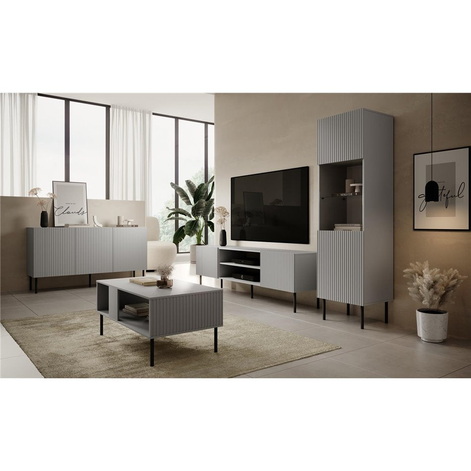 Sideboard Hasensio, light grey/black, MDF/metal, H81x150x42cm