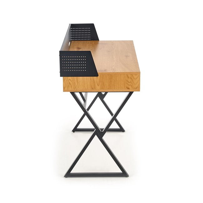 Hexdrin Desk – Golden Oak MDF with Black Steel Frame