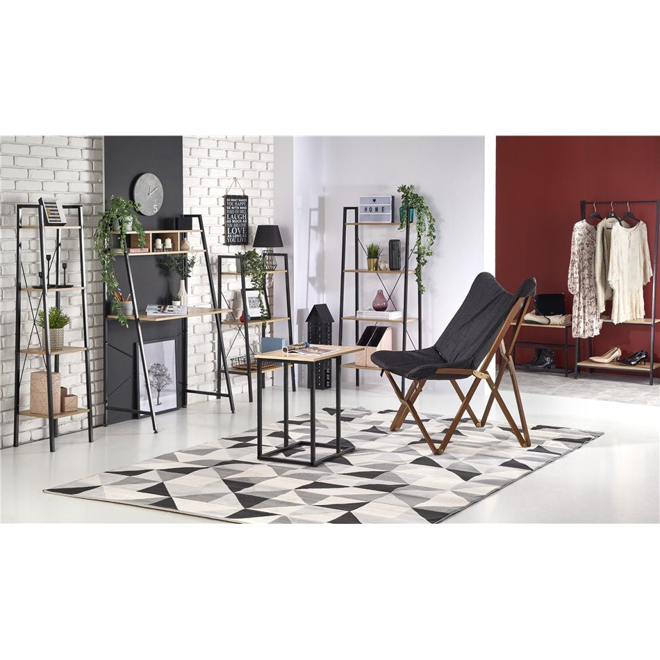 Shelf Harvik, black/oak color, MDF/steel, H148x34x32cm