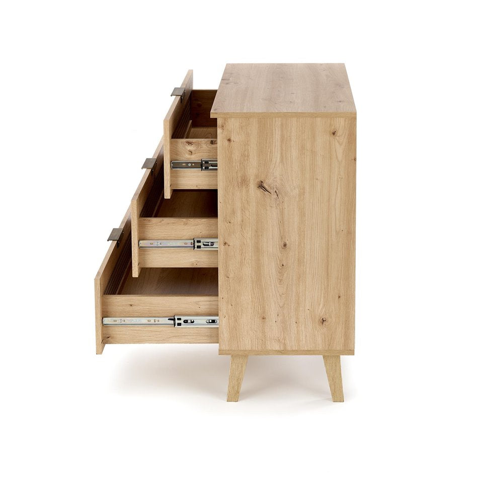 Chest of drawers Horeno, oak/black color, MDF, H85x80x40cm