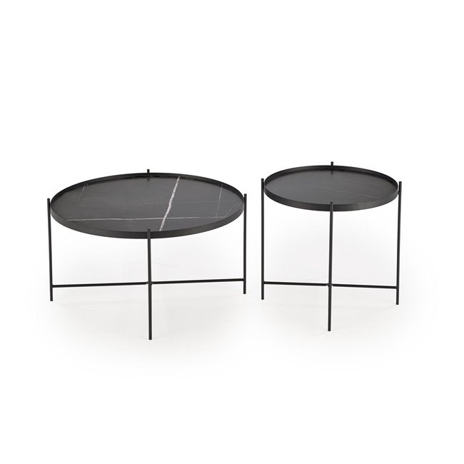 Haleta Coffee Table Set - 2 Black Round MDF Tables with Steel Base