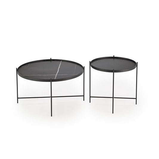 Haleta Coffee Table Set - 2 Black Round MDF Tables with Steel Base