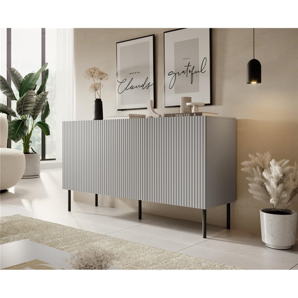 Sideboard Hasensio, light grey/black, MDF/metal, H81x150x42cm