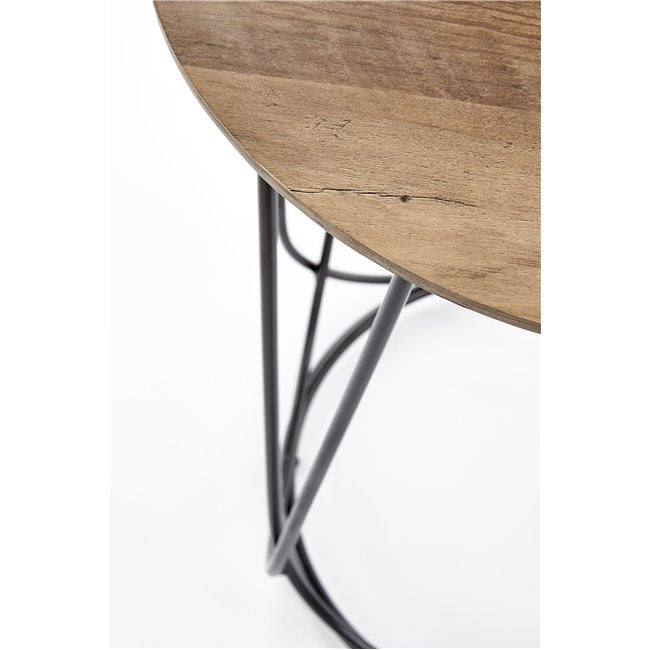 Hubira-S Coffee Table – Black & Walnut MDF Top with Steel Frame, Ø40×51 cm