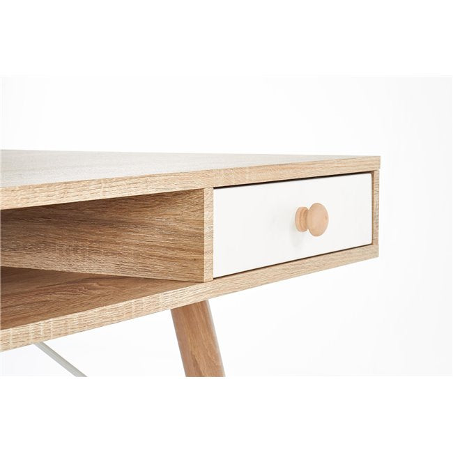 Hyrathis Desk – Oak MDF Top with White Steel Frame