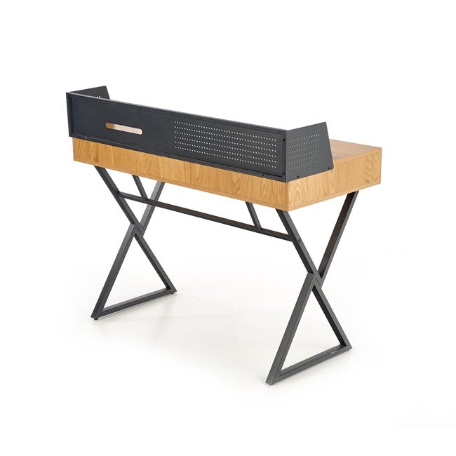 Hexdrin Desk – Golden Oak MDF with Black Steel Frame