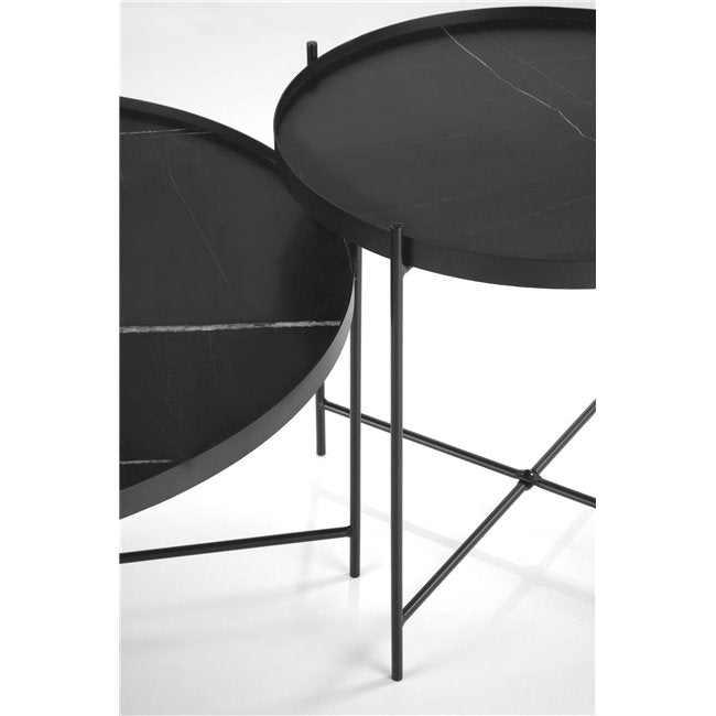 Haleta Coffee Table Set - 2 Black Round MDF Tables with Steel Base