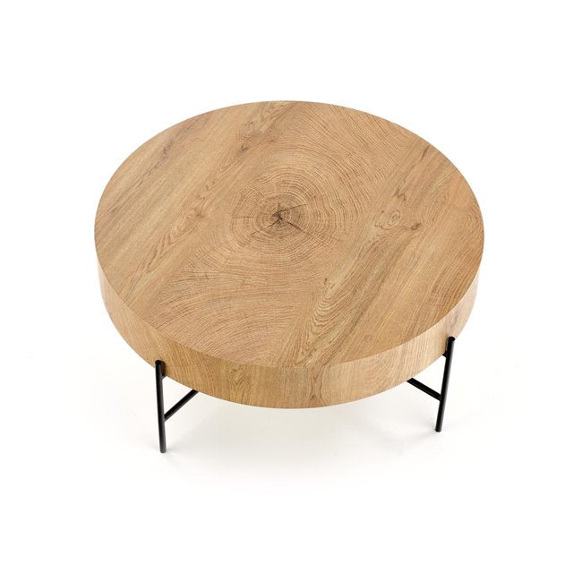 Haroklyn Coffee Table – Natural Oak & Black MDF with Steel Base