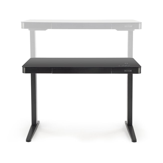 Harloque Desk – Black Glass Top with Steel Frame and Electronic Height Adjustment