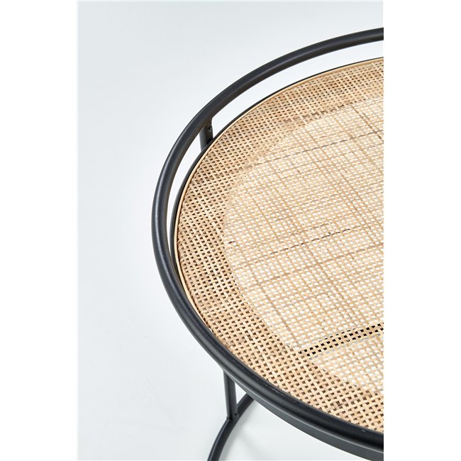 Hando Side Table Set – 2-Piece Black & Natural Steel and Rattan Tables