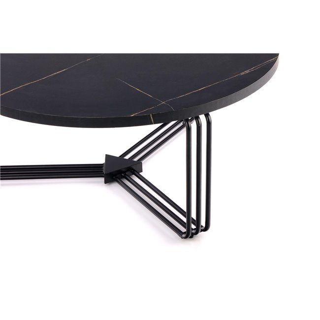 Hantica Black Marble Look Coffee Table – Round MDF Top with Steel Base