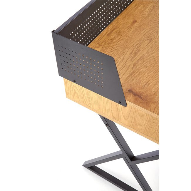 Hexdrin Desk – Golden Oak MDF with Black Steel Frame