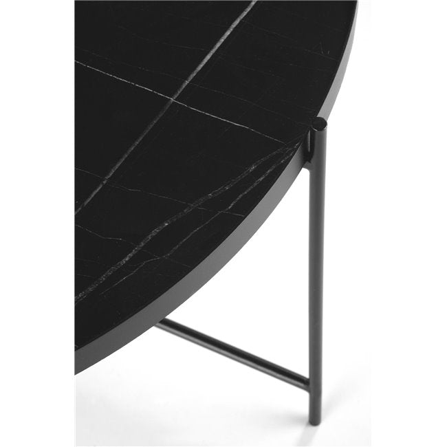 Haleta Coffee Table Set - 2 Black Round MDF Tables with Steel Base