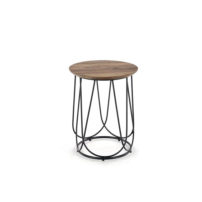 Hubira-S Coffee Table – Black & Walnut MDF Top with Steel Frame, Ø40×51 cm