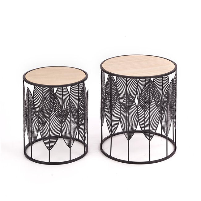 Holla Black Side Table Set – 2-Piece MDF & Steel Tables