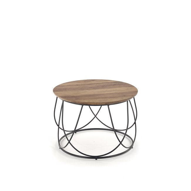 Hubira Coffee Table – Black & Walnut MDF Top with Steel Frame, Ø60×41 cm