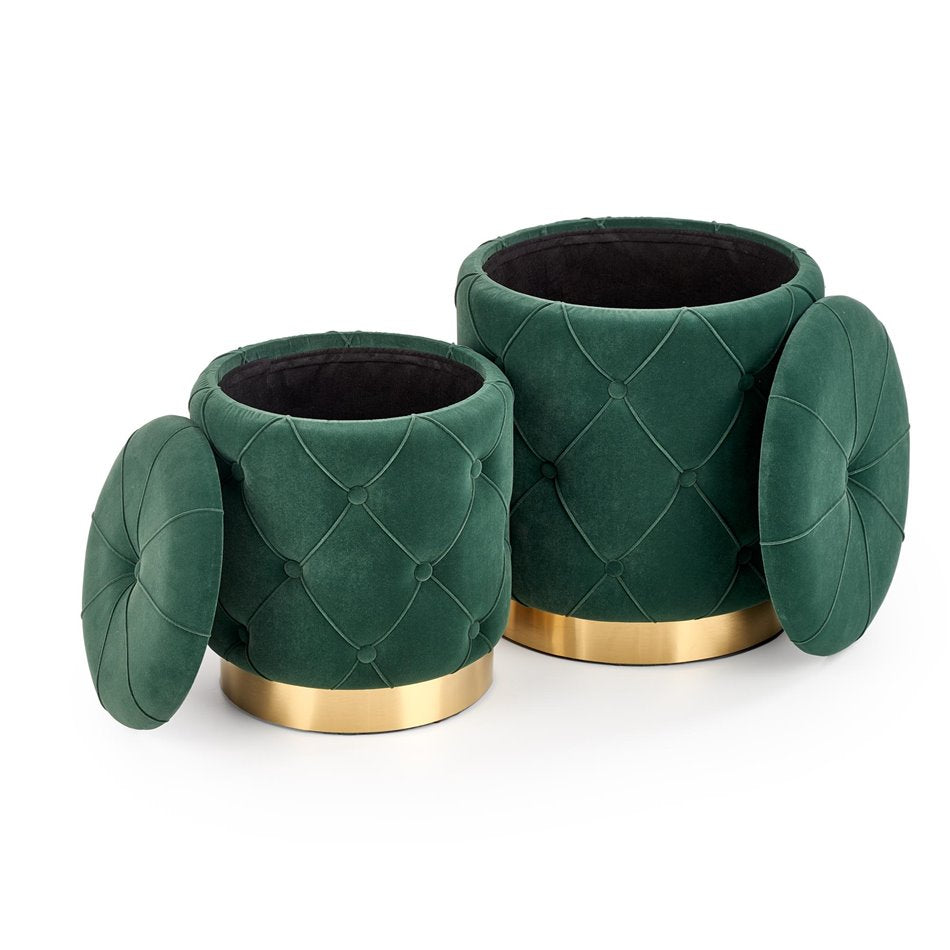 Set of 2 Holly Dark Green Poufs