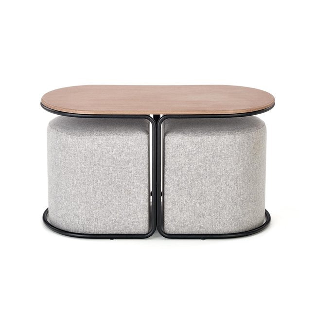 Hampa Coffee Table with 2 Puffs – MDF, Steel & Polyester, 88×49×43 cm