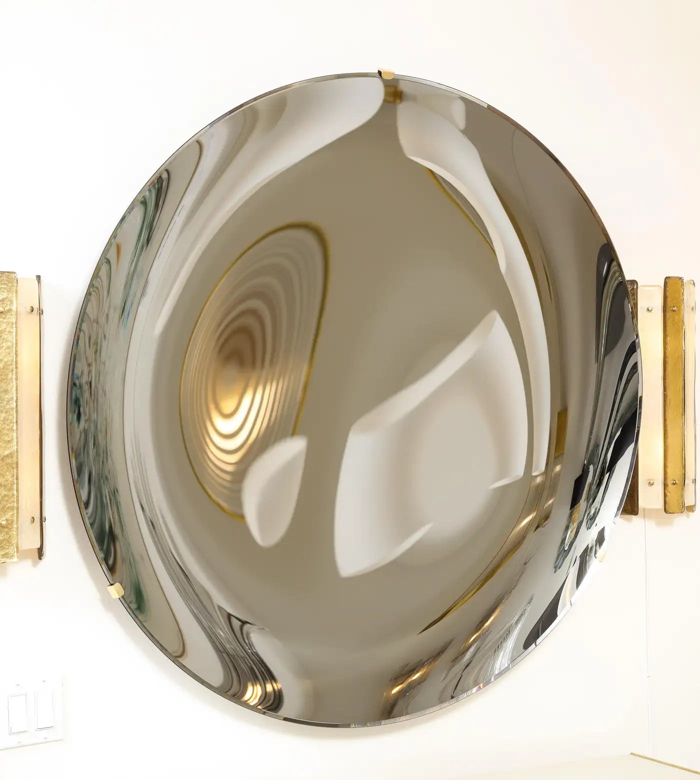 Large Sculptural Round Concave Black Silver Mirror or Wall Art, Italy, 47" diam.