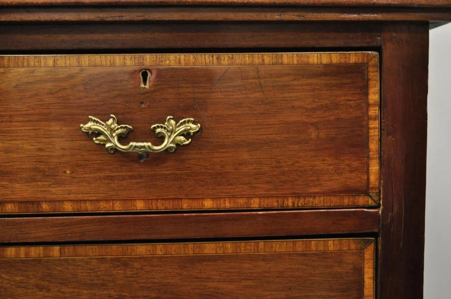 Antique English Georgian Mahogany Chest with Satinwood Inlay – 5 Drawers
