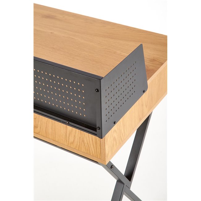 Hexdrin Desk – Golden Oak MDF with Black Steel Frame