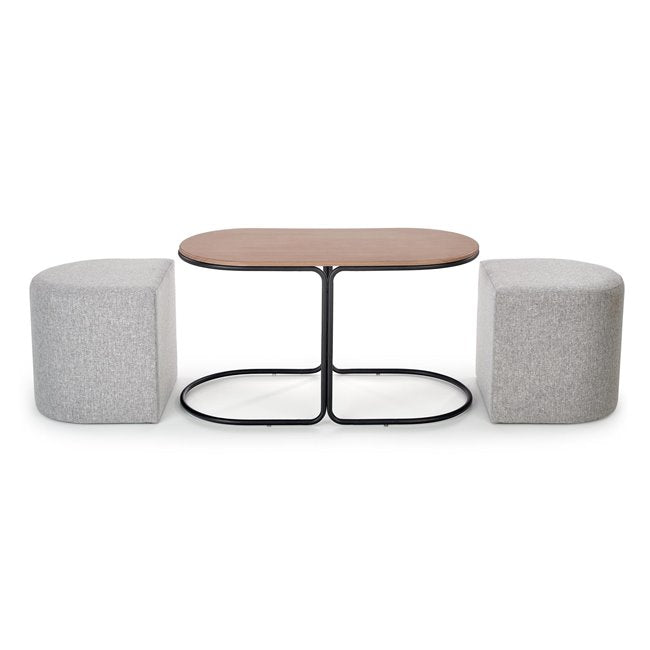 Hampa Coffee Table with 2 Puffs – MDF, Steel & Polyester, 88×49×43 cm