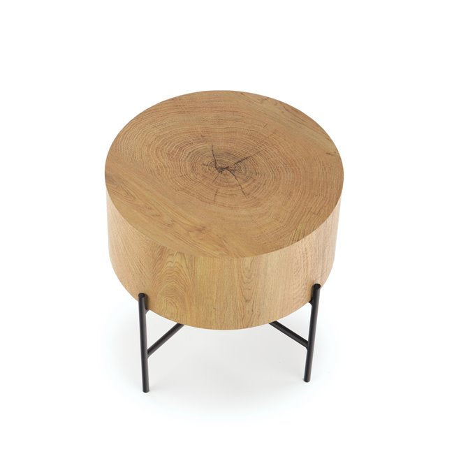 Haroklyn Side Table – Natural Oak MDF with Black Steel Frame