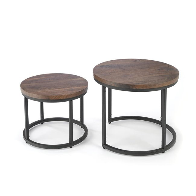 Horeo Coffee Table Set – 2 Walnut & Black MDF Tables with Steel Frame