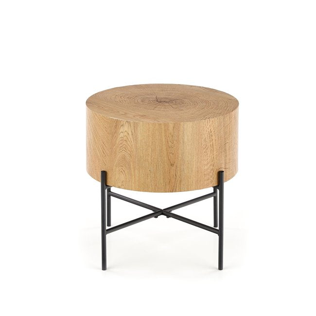 Haroklyn Side Table – Natural Oak MDF with Black Steel Frame