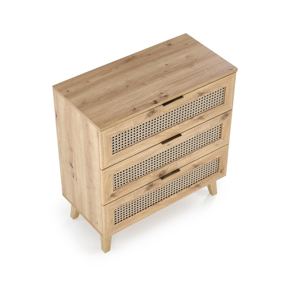 Chest of drawers Horeno, oak/black color, MDF, H85x80x40cm