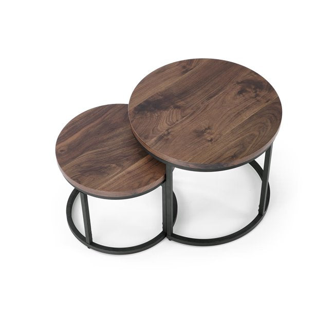 Horeo Coffee Table Set – 2 Walnut & Black MDF Tables with Steel Frame