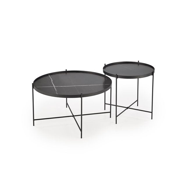 Haleta Coffee Table Set - 2 Black Round MDF Tables with Steel Base