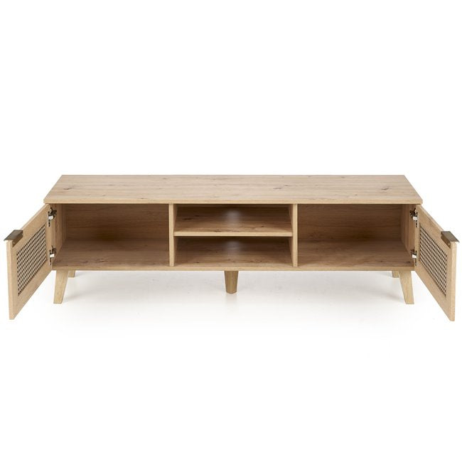 Horeno TV Table – Oak & Black MDF, 150×40×45 cm