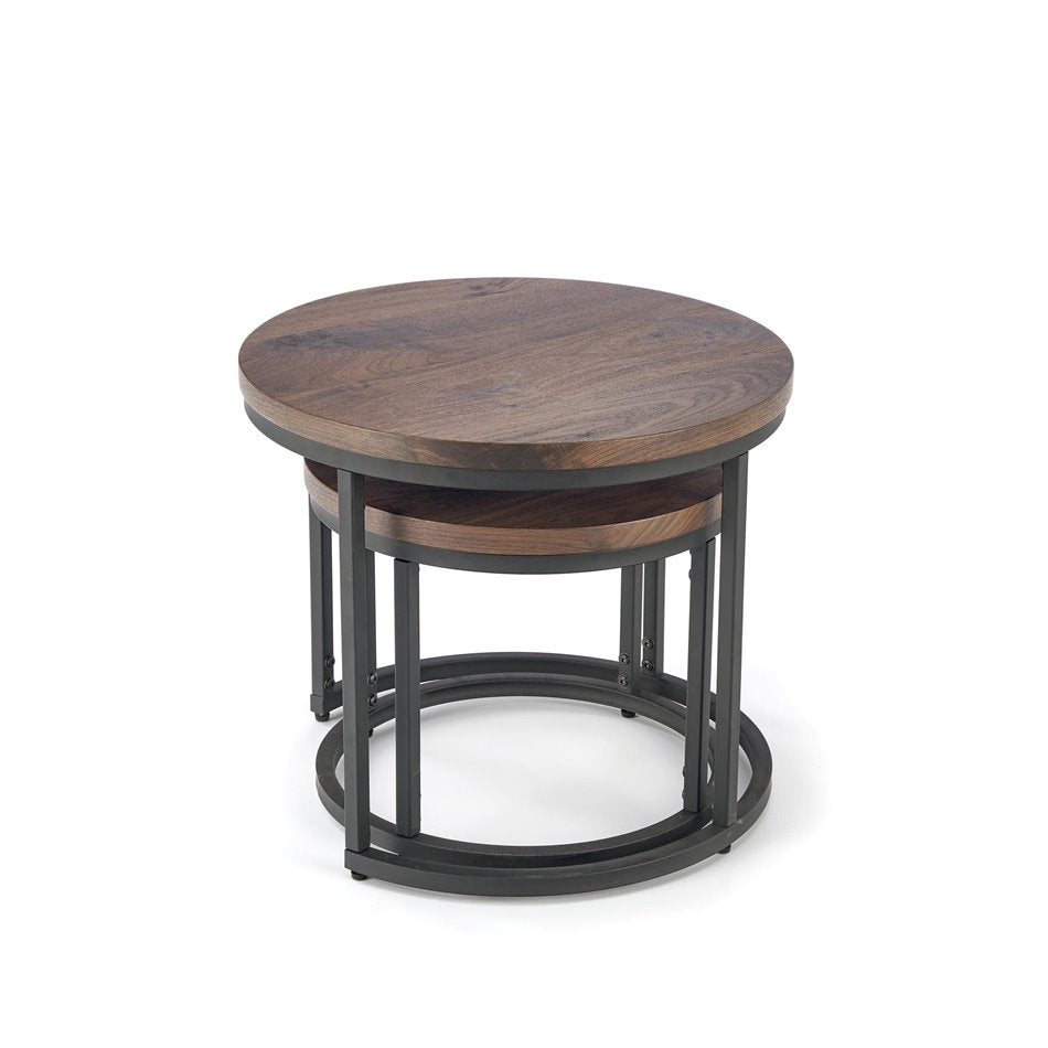 Horeo Coffee Table Set – 2 Walnut & Black MDF Tables with Steel Frame