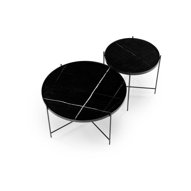 Haleta Coffee Table Set - 2 Black Round MDF Tables with Steel Base