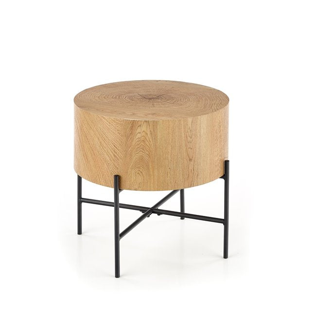 Haroklyn Side Table – Natural Oak MDF with Black Steel Frame