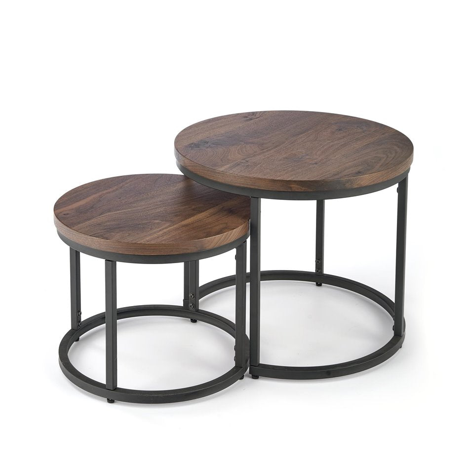 Horeo Coffee Table Set – 2 Walnut & Black MDF Tables with Steel Frame