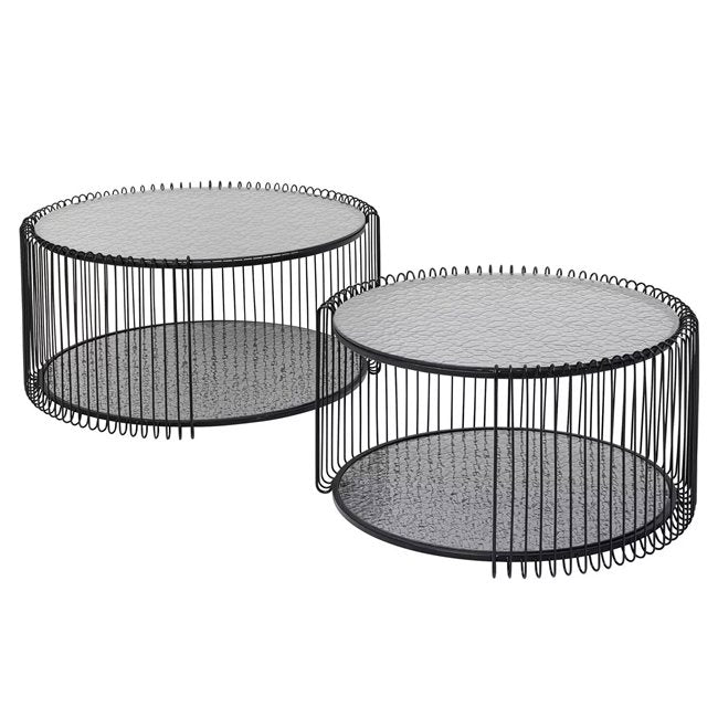 Nesting Coffee Table Set – Black Wire & Glass Design (Set of 2)